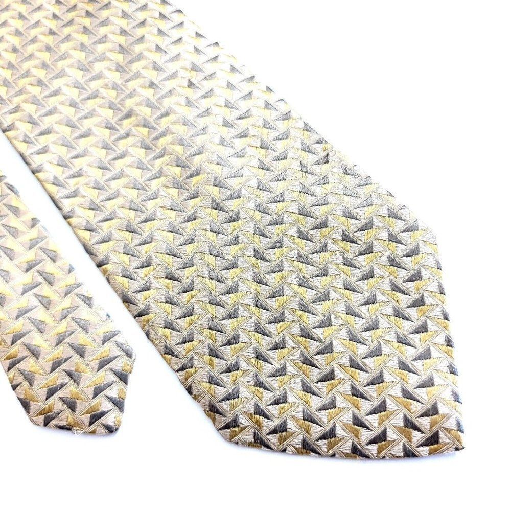 Geoffrey Beene Gold Tan Geometric Woven Wide Silk Tie
